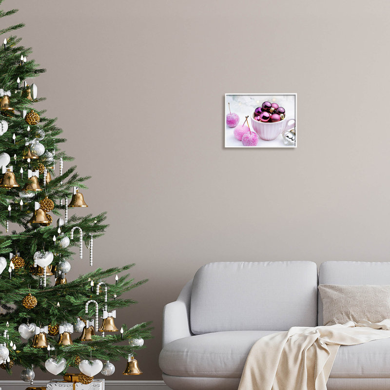 Ornements de Noël roses scintillants at-257, H 11 po x l 14 po x P 1,5 po, Giclée encadrée blanc bord de mer