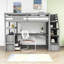 Lit mezzanine en bois avec bureau, tablettes et deux tiroirs Kaci-611991652-611991653