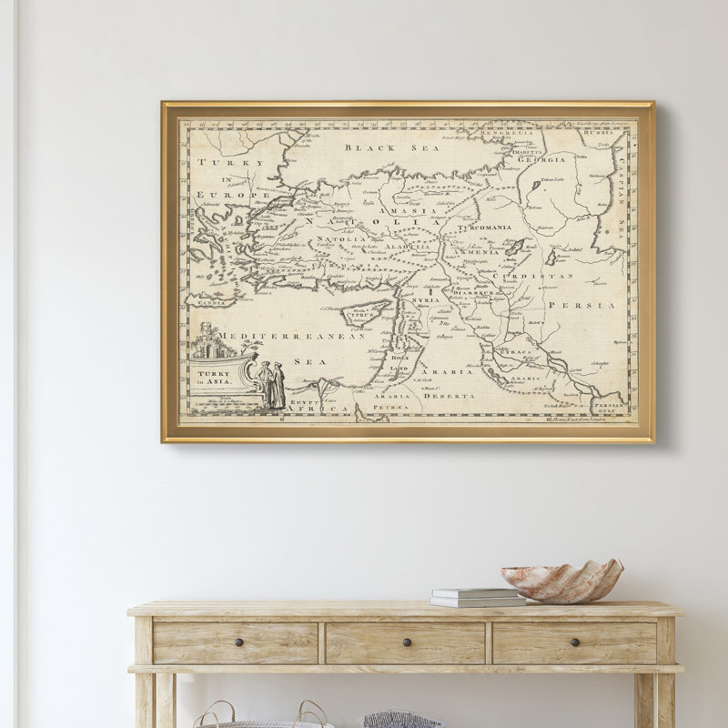 Carte de Turquie-impression d’art graphique sur toile encadrée, H 22,5 po x l 30,5 po x P 1,5 po, Encadrement doré