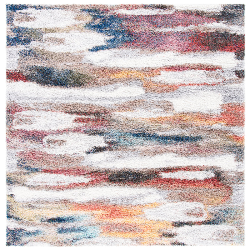Tapis abstrait ivoire / rouille Araxi, Carré 6 pi 7 po