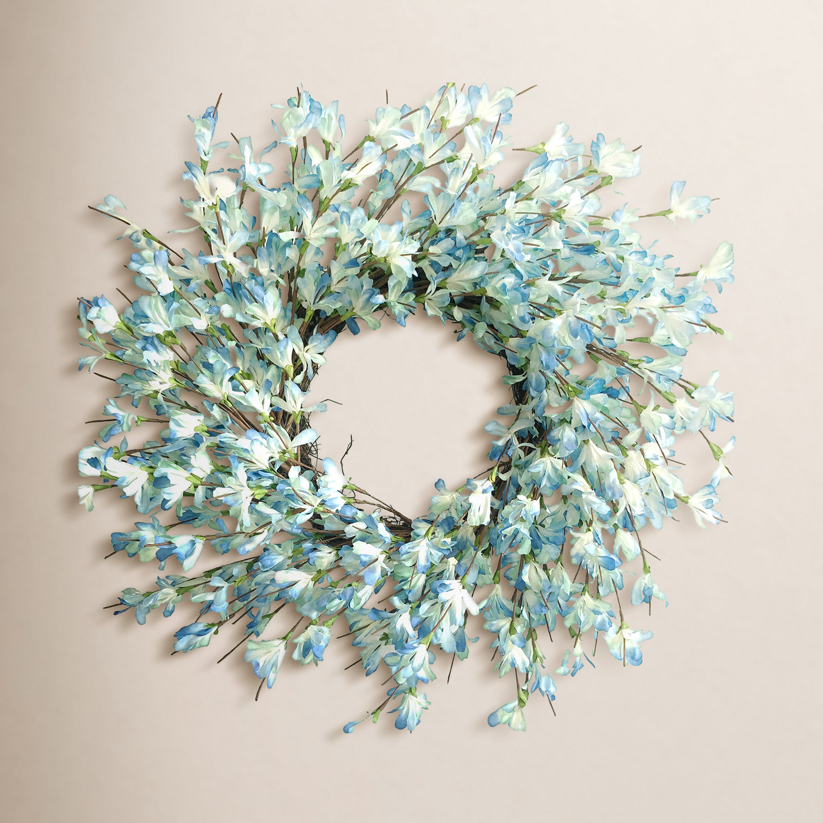 24" Handcrafted Forsythia No Holiday Wreath, Blue