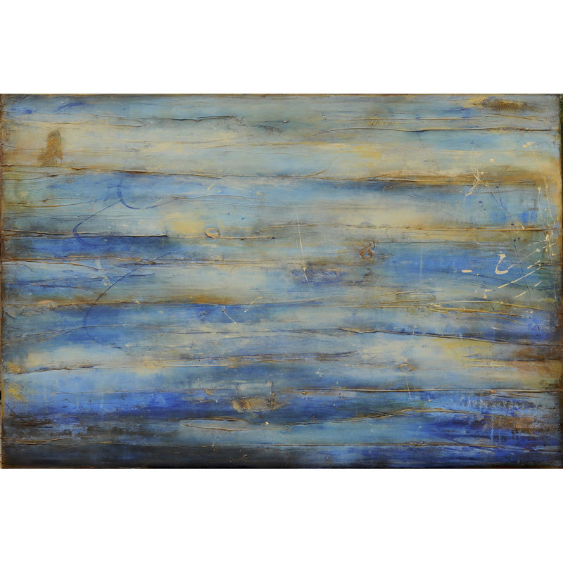 Blue Bay Jazz - Painting, 30 cm H x 46 cm W, Black Floater Framed