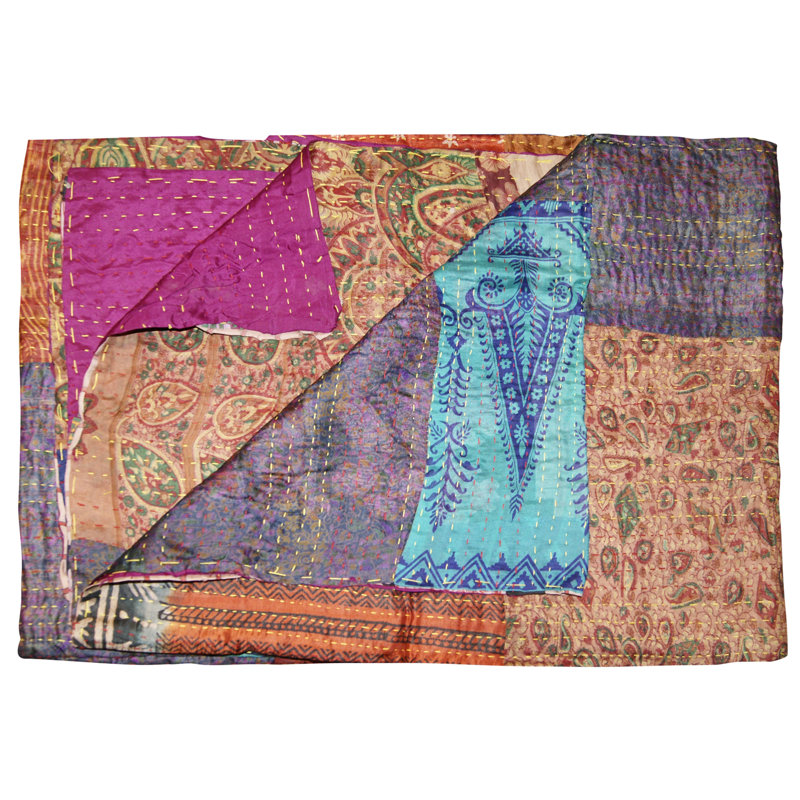 Jeté réversible 100% soie Kantha