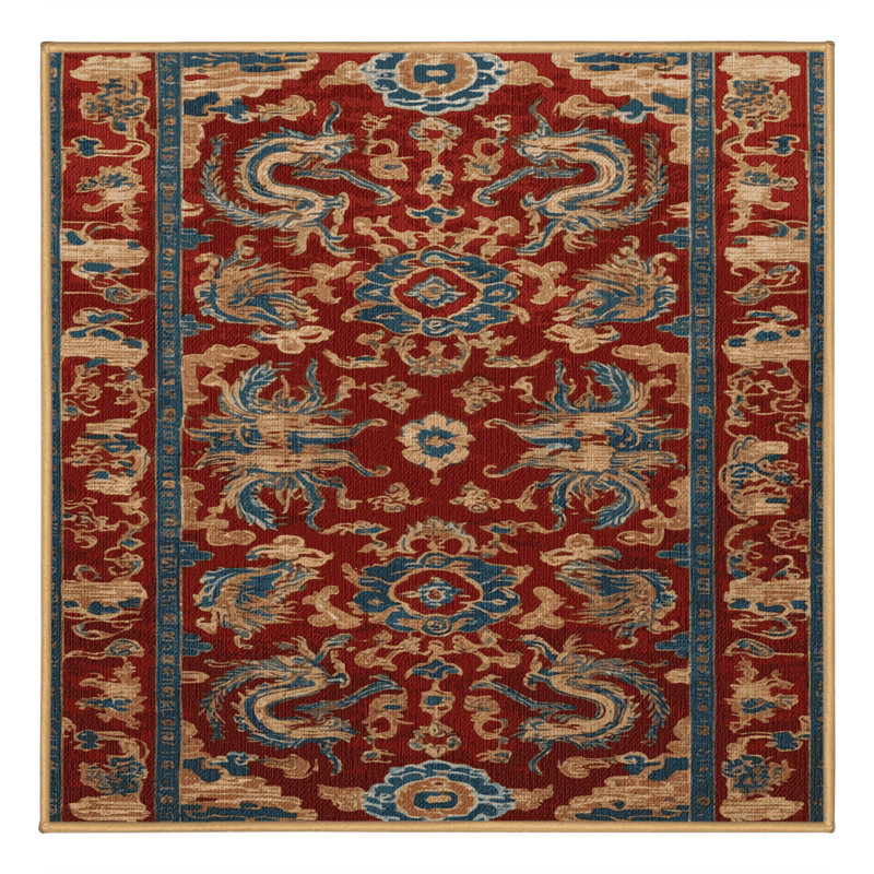 Washable Mandarin Fruits Area Rug, Square 7'