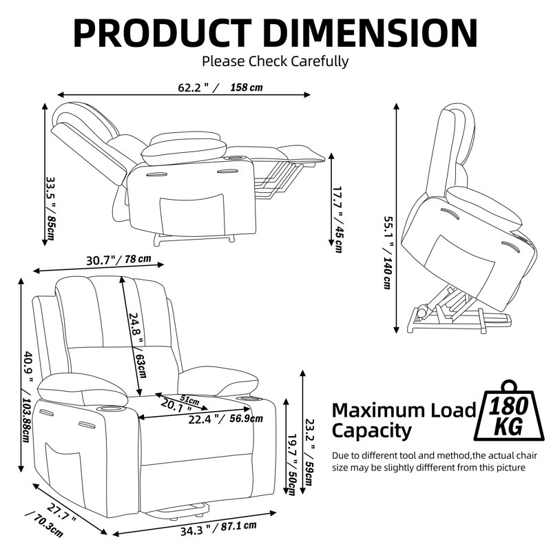 Faux Leather Heated Massage Chair, Power Lift