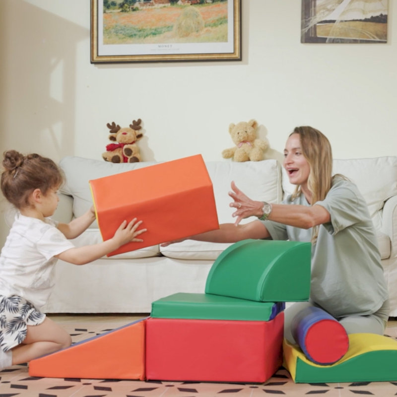 Red 7 Piece Soft Play Set, Toddler Climb And Crawl Foam Blocks, Educational Building Stacking Soft Play Equipment For Ages 1-3 Years