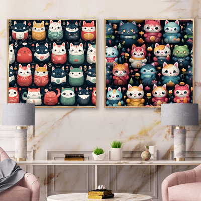 Maneki Neko, chat porte-bonheur pour enfants, ensemble de 2 collages carrés