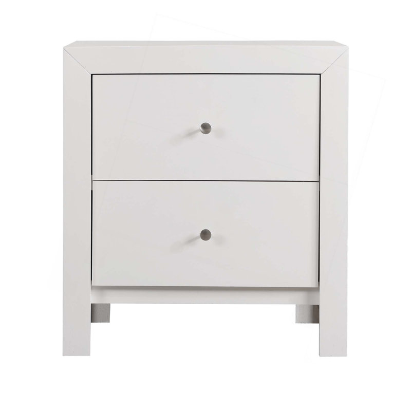 Table de chevet transitionnelle avec deux tiroirs, Blanc