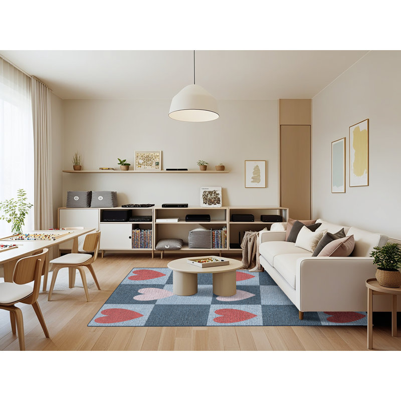 Tapis géométrique bleu / rouge Antonio-Sanchez, Rectangle 7 pi x 9 pi