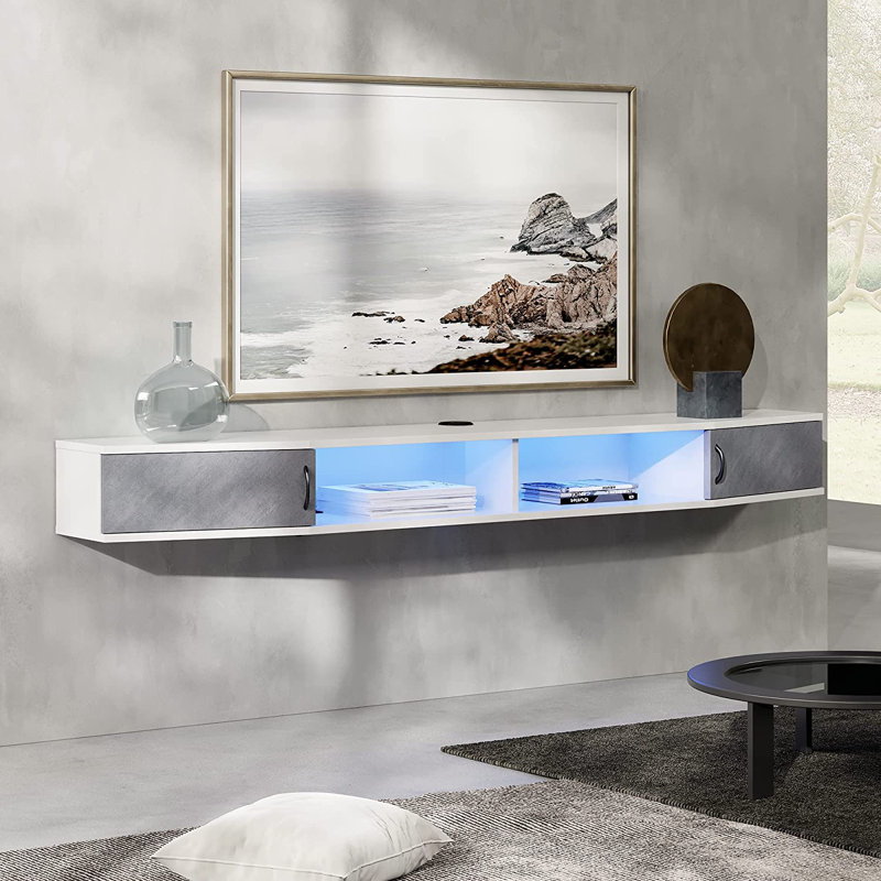 Unfinished Floating TV Stand, Gray/Light Blue