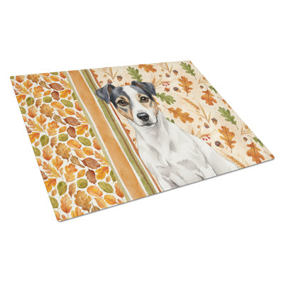 White and Black Jack Russell Terrier Heirloom Fall Glass Cutting Board