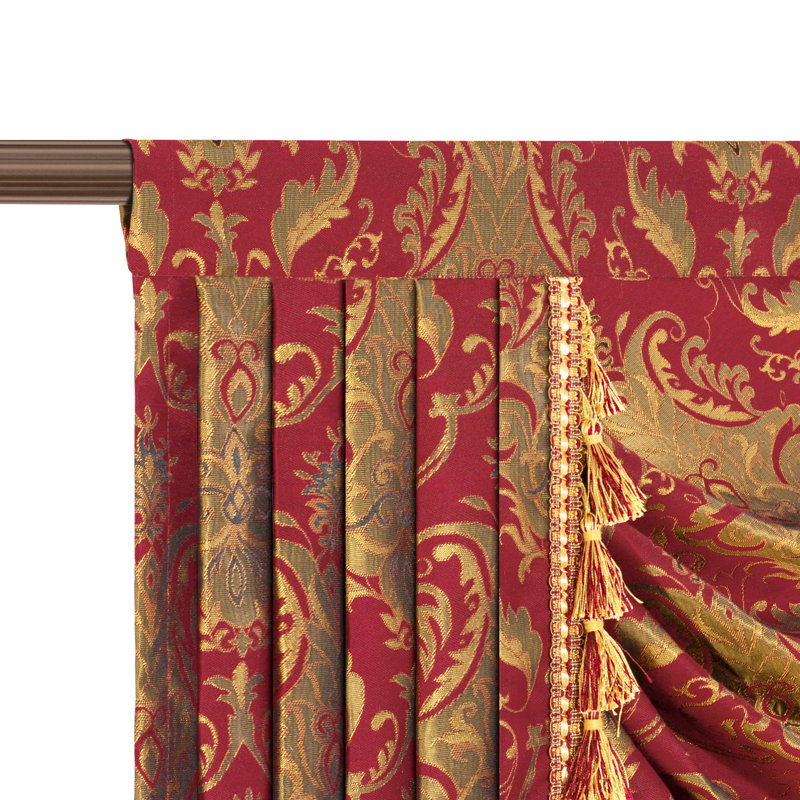 Damask Swag Window Valance in Red, 39" W x 45" L