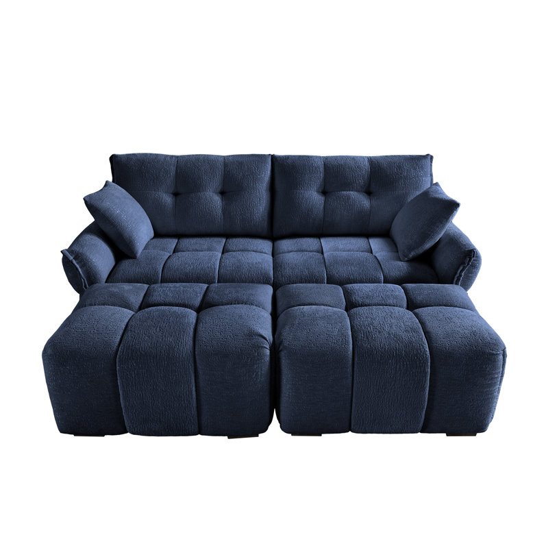 Ensemble de canapé modulaire en chenille moelleux 2 places avec repose-pieds et coussins décoratifs, pour salon, appartement ou dortoir