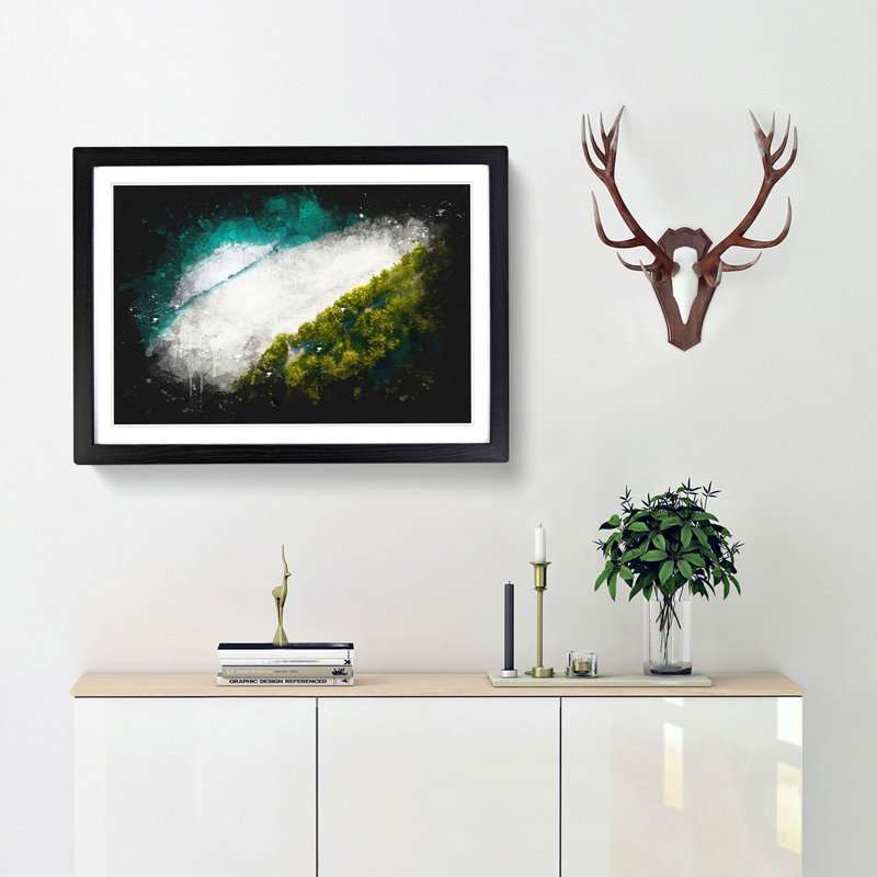 Beach View In The Maldives Paint Splash - Framed Print, Black Framed, 45cm H x 63cm W x 2cm D