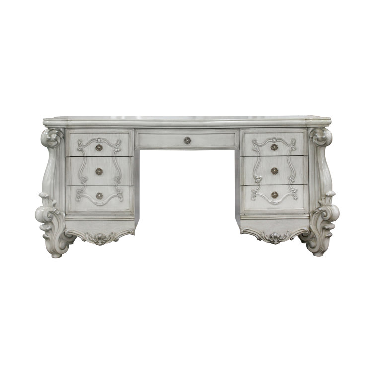 Carvajal Transitional 7-Drawer Vanity Desk with Oversized Scrolled Legs