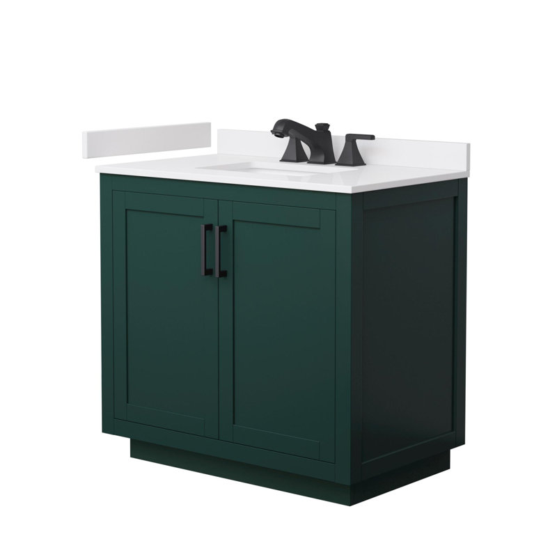 Ensemble de meuble-lavabo simple 36 po avec plateau en marbre de culture Miranda, Vert, Noir mat