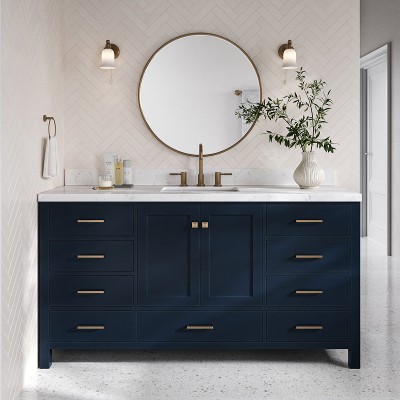 Ensemble de meuble-lavabo simple 66 po , Bleu minuit, Rectangular