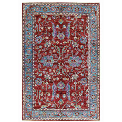 High-Quality Hand-Knotted Red Amd Turquoise Area Rug