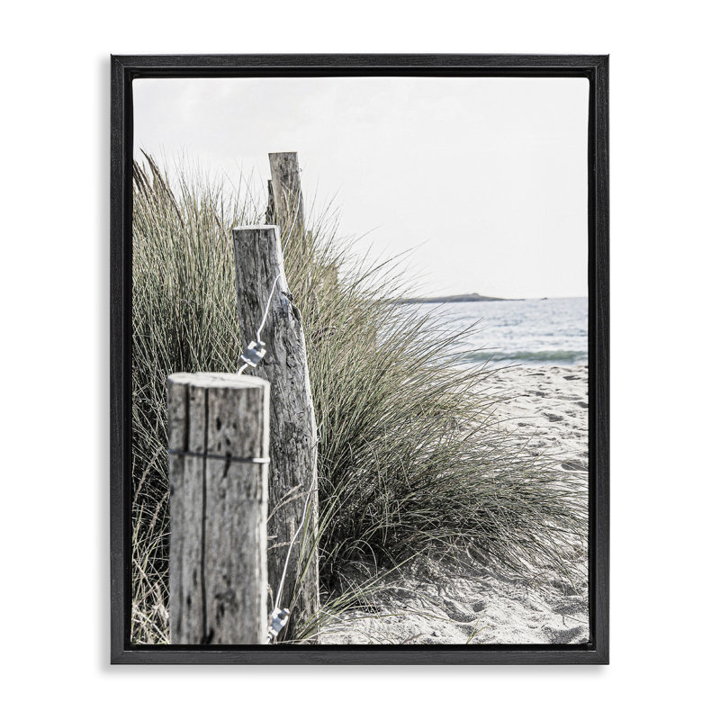 Paysage de plage côtière, H 17 po x l 21 po, Cadre flottant noir de jais