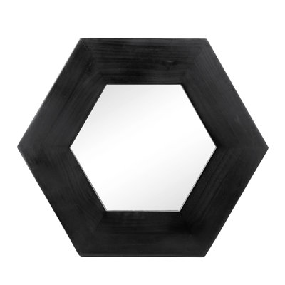 18.5"X18.5" Hexagonal Mirror, Solid Wood Frame For Bathroom Living Room Enhancement, Black Hexagon Mirror With Frame, Hallway Ornament, 18.5"X18.5