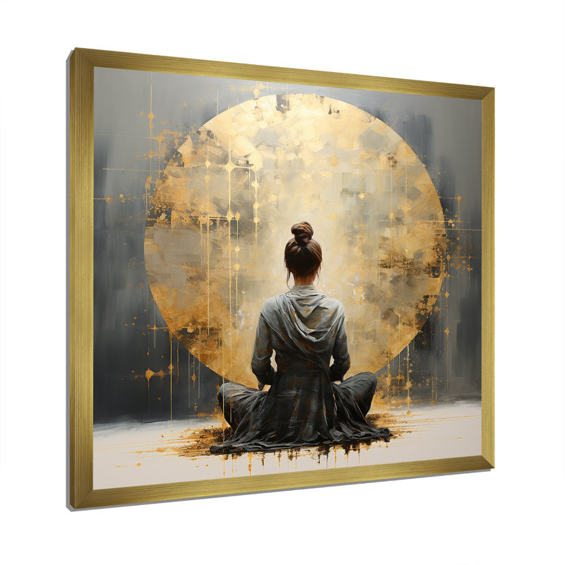 Minimalisme méditation Pose I - méditation grand art mural, Cadre doré simple, H 24 po x l 24 po x P 1 po