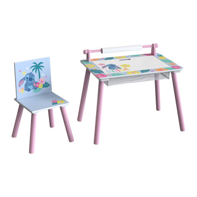 Disney Stitch Kids Table and Chair Set - Wooden Activity Table for Toddlers with Lift-Up Tabletop, Chalkboard, Paper Roll, and Nylon Storage Space - Ideal Study & Play Desk for Children