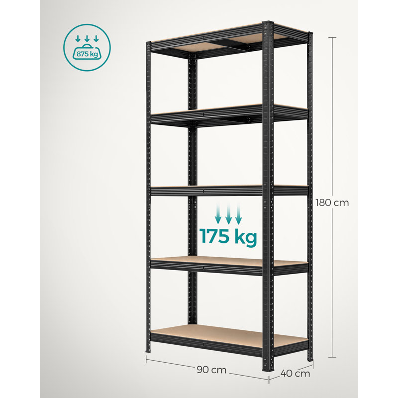 90cm W Steel Height -Adjustable Shelving Unit, Black