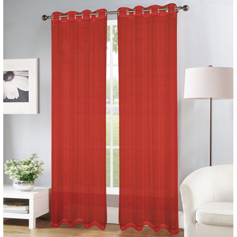 Hayle Semi Sheer Curtain Single Panel, Red