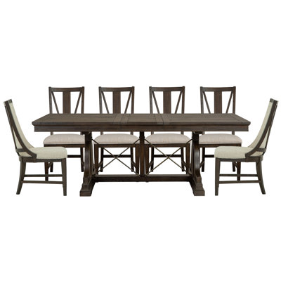 Extendable Trestle Dining Table With 4 Side Chairs And 2 Host Chairs