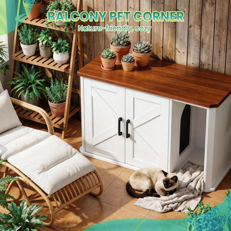 Metal Litter Box Enclosure, White/Brown