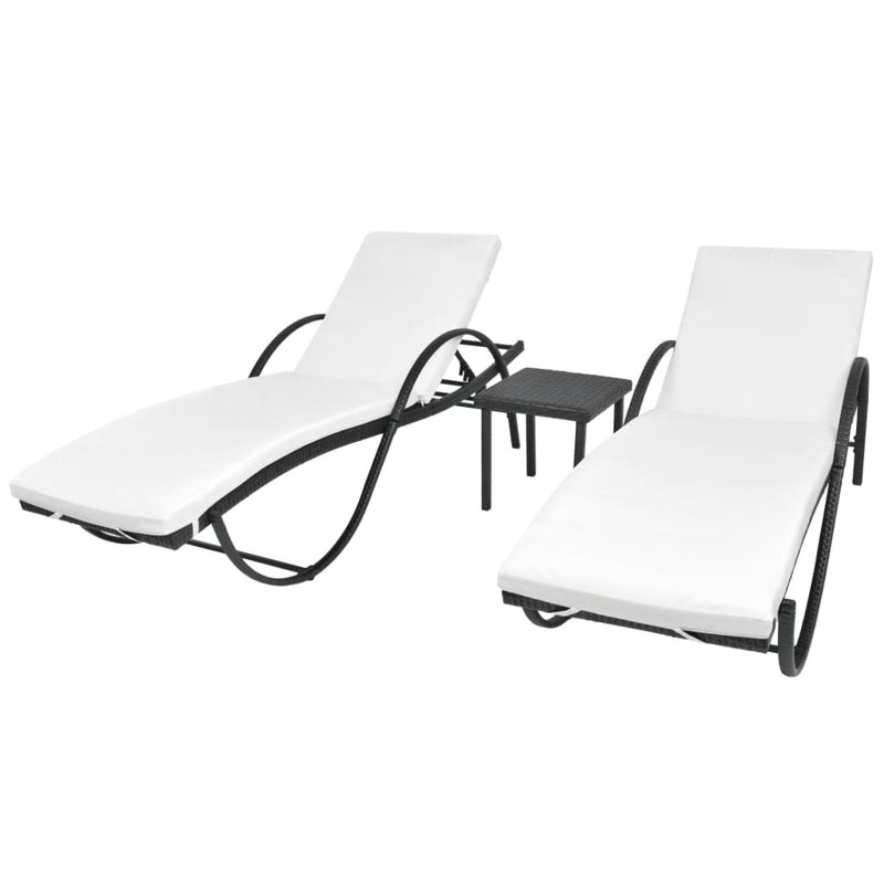Villareal 77.2" Long Double chaise with Cushions and Table, Black