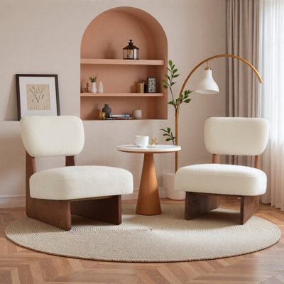 Modern Beige Upholstery Lounge Chair, Sturdy Wood Base With Walnut Finish, Minimalist And Stylish Accent Seating