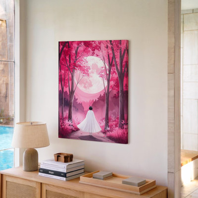 Canvas Enchanted Ghost Walk Magical Pink Forest And Glowing Moon Art Wall Art Ready To Hang Gallery Wrapped Home Decor Modern Design