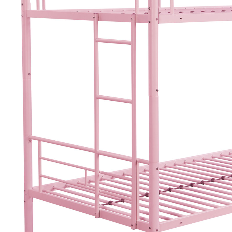Lit superposé simple au-dessus de métal rose - une chambre moderne qui économise de l'espace, une fabrication solide pour la durabilité, un environnement de sommeil stable et silencieux, un escalier sécuritaire et silencieux, facile à assembler