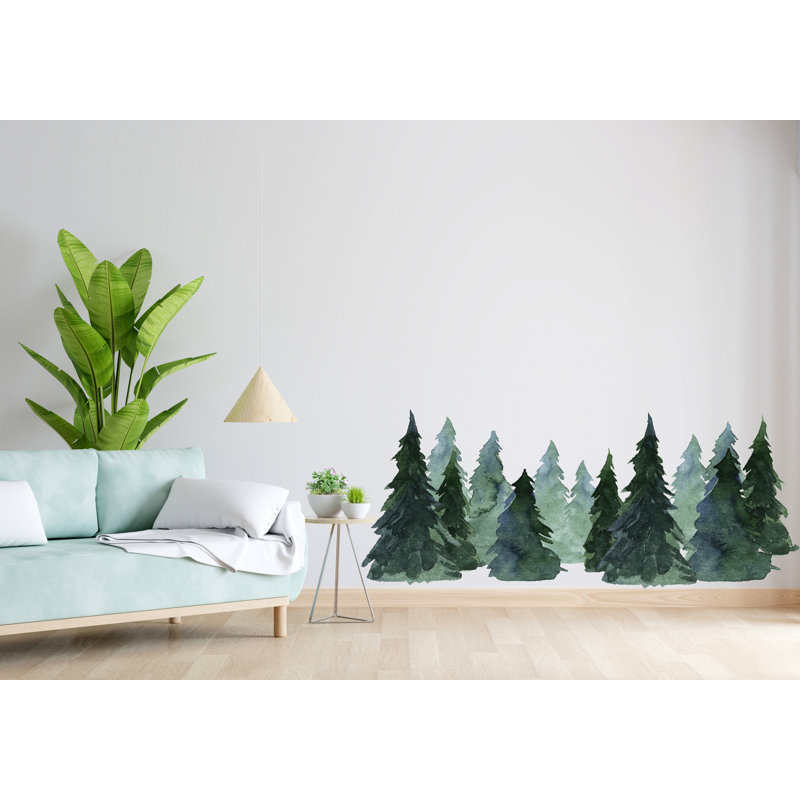Woodland Wonderland: autocollant mural aquarelle pin forêt, autocollant mural pin, autocollant mural forêt, H 65 po x l 27 po