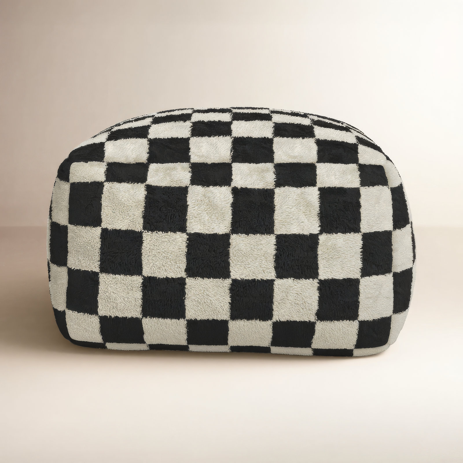 Birdie Upholstered Pouf, Black Wool/Cotton Blend