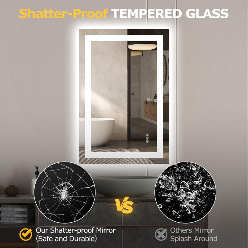 LED Bathroom Mirror With Lights Wall Vanity LED Mirror Stepless Dimmable,Dual Front Lights And Backlight,Anti-Fog,Bathroom Memory Smart Mirror