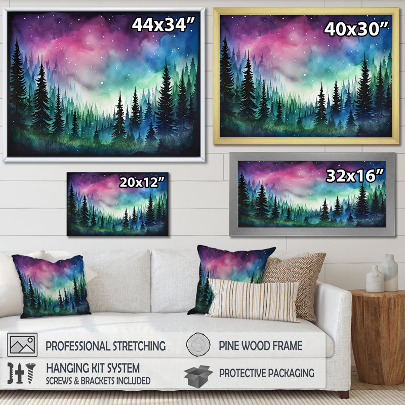 «Mauve Aurora Borealis Mountains I - Winter Mountains», art mural, Toile tendue, H 34 po x l 44 po x P 1,5 po