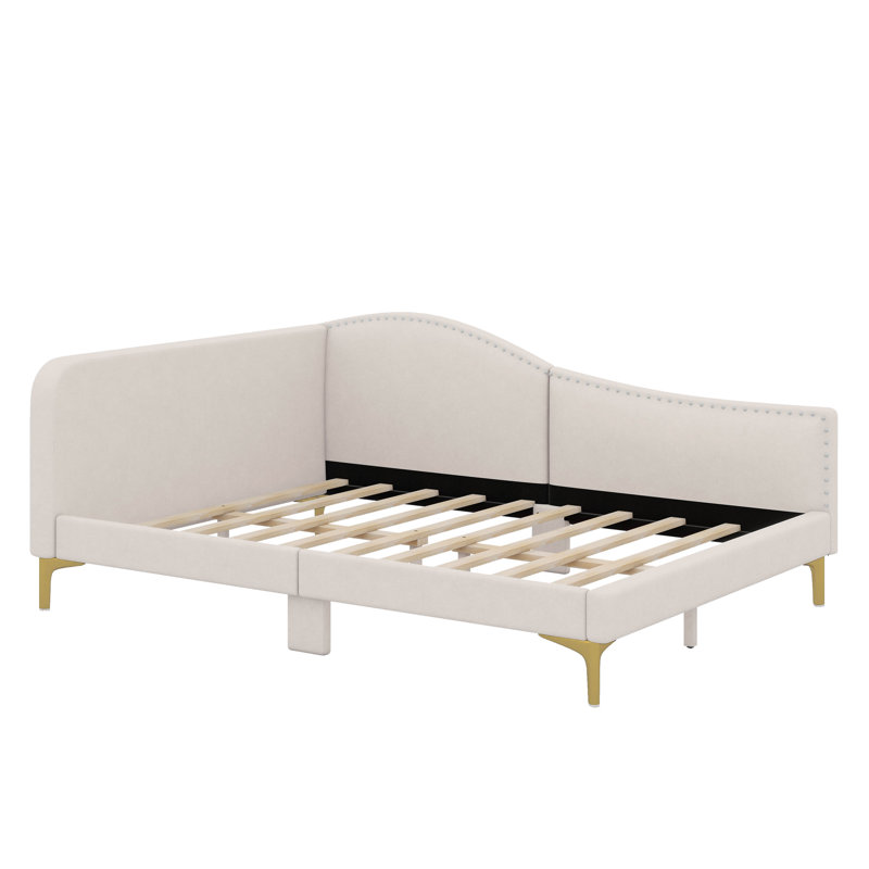 Upholstered Daybed With Headboard And Armrest, Beige, Full