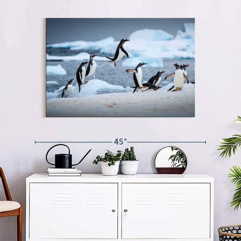 Pingouins sautant sur la glace, H 26 po x l 39 po