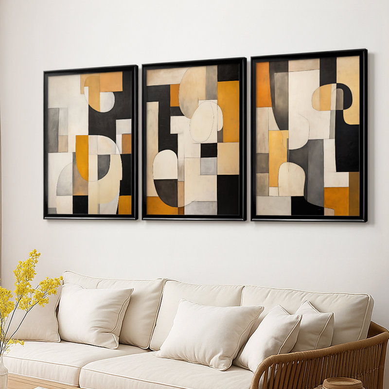 ABSTRACT Series DV - Toile tendue avec châssis sur mesure - 3 pièces, H 21 po x l 30 po, Noir