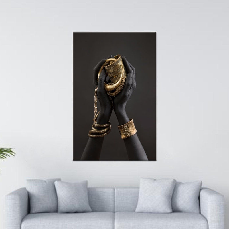 Élégante femme africaine, impression sur toile de bijoux dorés: art décoratif décoratif, 1P, H : 67 x L : 47,3 pouces