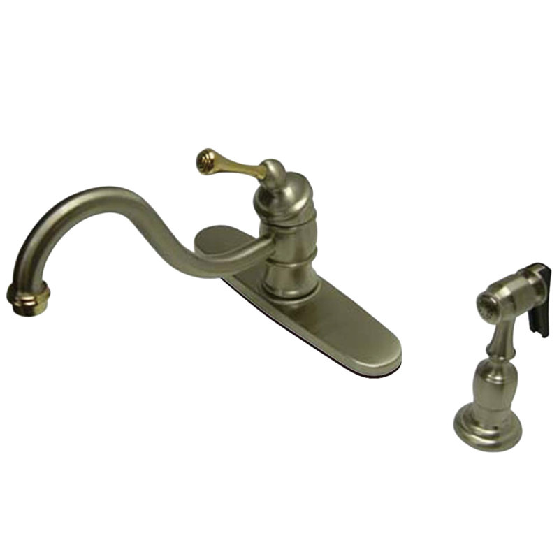 Kingston Brass Vintage Single-Handle 2-or-4 Hole Deck Mount Kitchen Faucet with Brass Sprayer