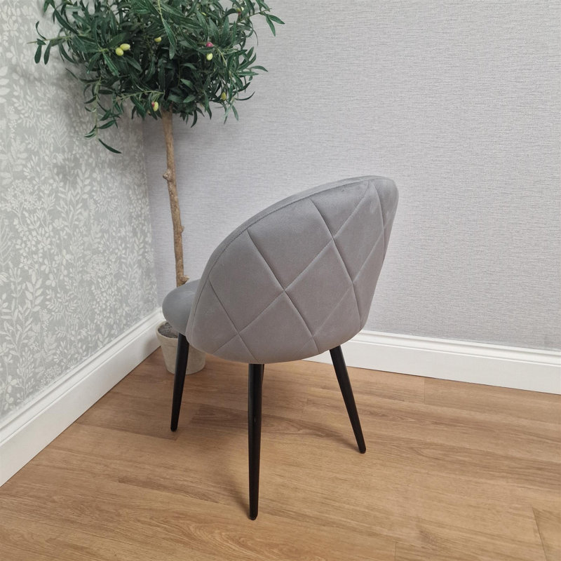 Grey Velvet Dining Chairs with Curved Backrests & Black Metal Legs, 4