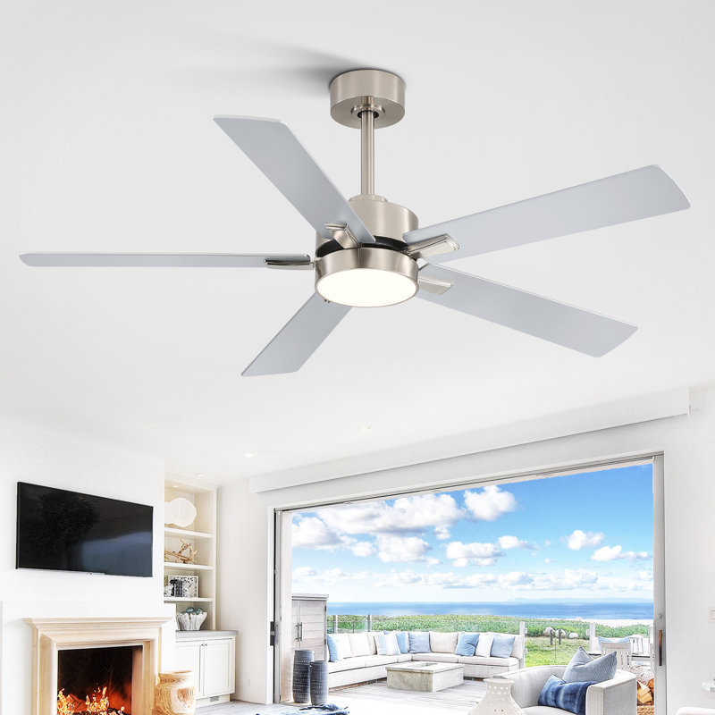 Rolanda 52" 5-inch Downrod Mount Ceiling Fan with Light Kit and Remote Control, Satin Nickel with Silver Blades