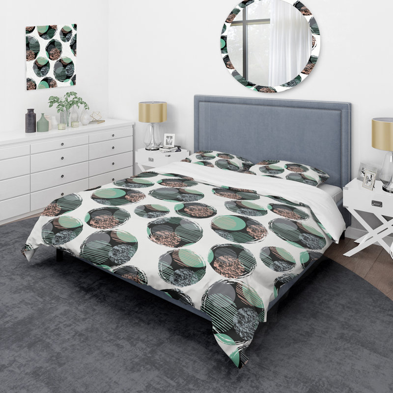 Motif de cercle vert - ensemble de housse de couette abstrait - polyester microfibre