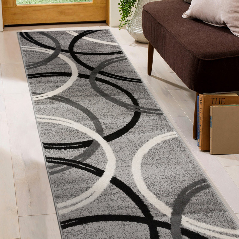 Devonshire Abstract Gray/Black/Ivory Area Rug, Runner 2' x 7'2"