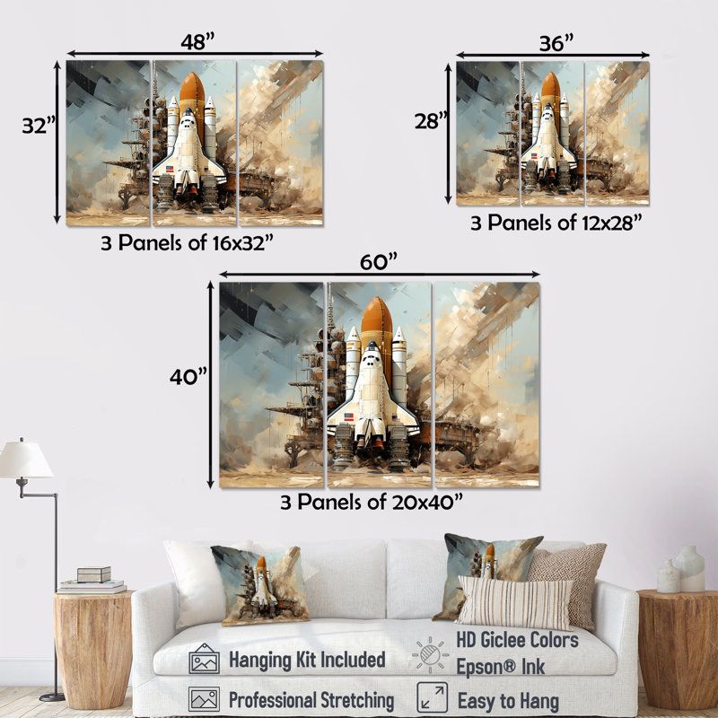 Abstrait de la Navette Spatiale I - Ensemble d'art mural Navette Spatiale, Toile tendue, H 40 po x l 60 po x P 1 po