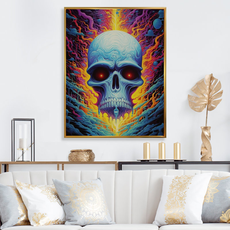 «Mind Blowing Alien Skull Funky Halloween», reproduction, Cadre flottant doré, 32" H x 24" W