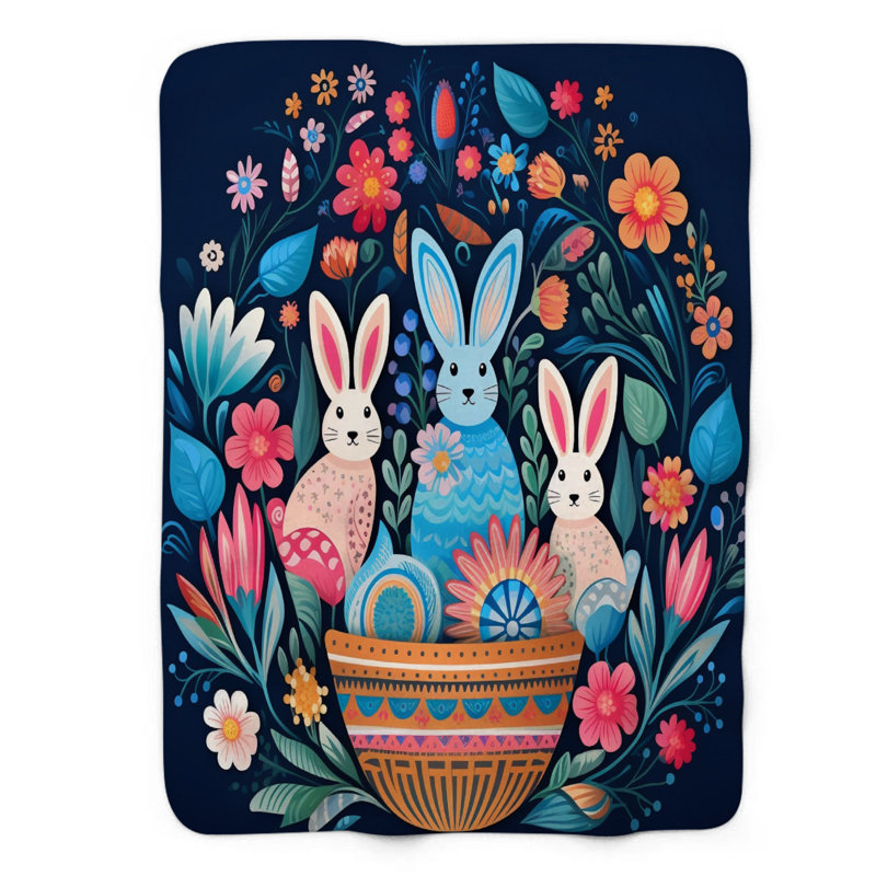 Folk Bunny Lore - couverture sherpa de qualité supérieure 1 pièce 0161, L 60 po x L 80 po